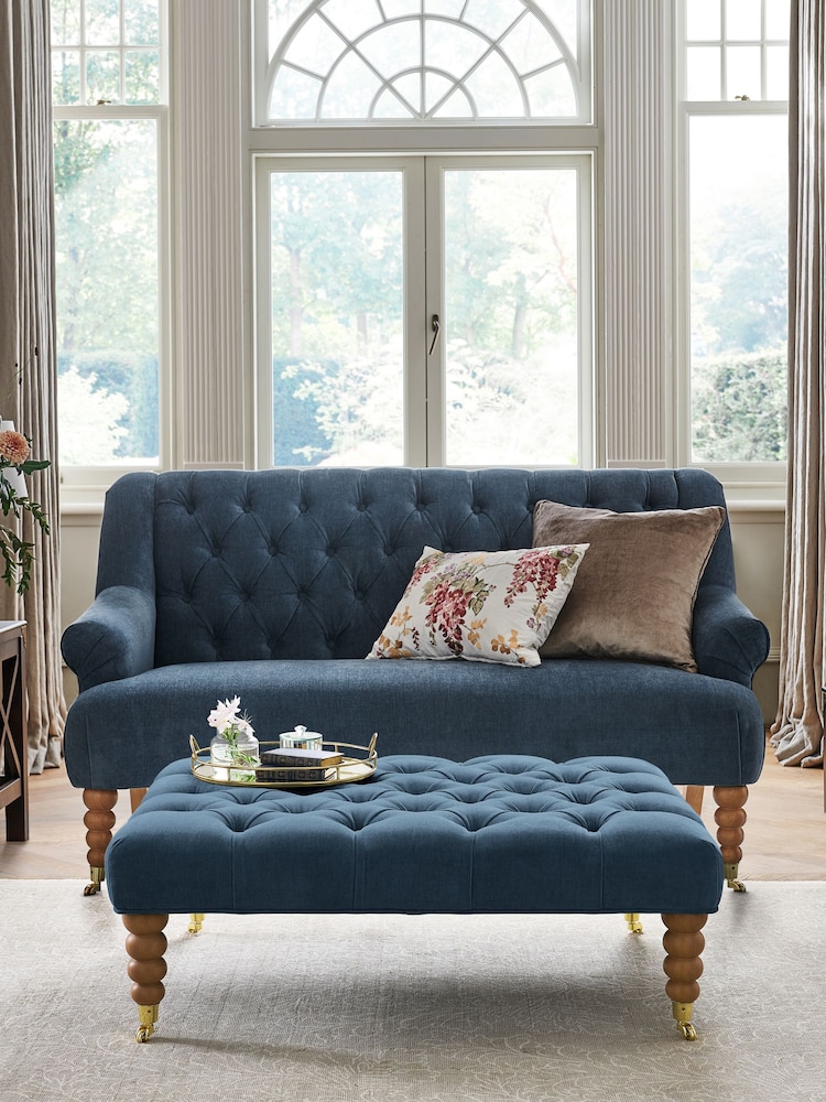 Laura Ashley Baran Chenille Seaspray Blue Ropsley Footstool - Image 1 of 7