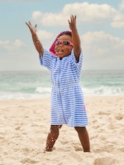 JoJo Maman Bébé Cornflower Stripe Towelling Zip-Up Dress - Image 1 of 3