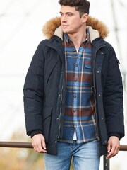 Navy Shower Resistant Parka With Removable Faux Fur Trim - Image 1 of 10