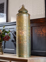 Gold Extra Large Patterned Cutout Metal Lantern - Image 1 of 5