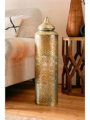 Gold Extra Large Patterned Cutout Metal Lantern - Image 2 of 5