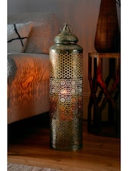 Gold Extra Large Patterned Cutout Metal Lantern - Image 3 of 5