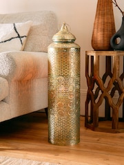Gold Extra Large Patterned Cutout Metal Lantern - Image 5 of 5