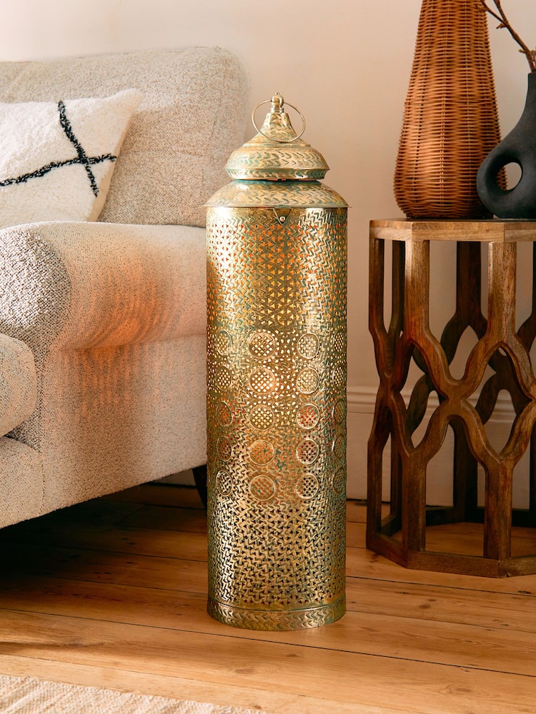 Gold Extra Large Patterned Cutout Metal Lantern - Image 5 of 5