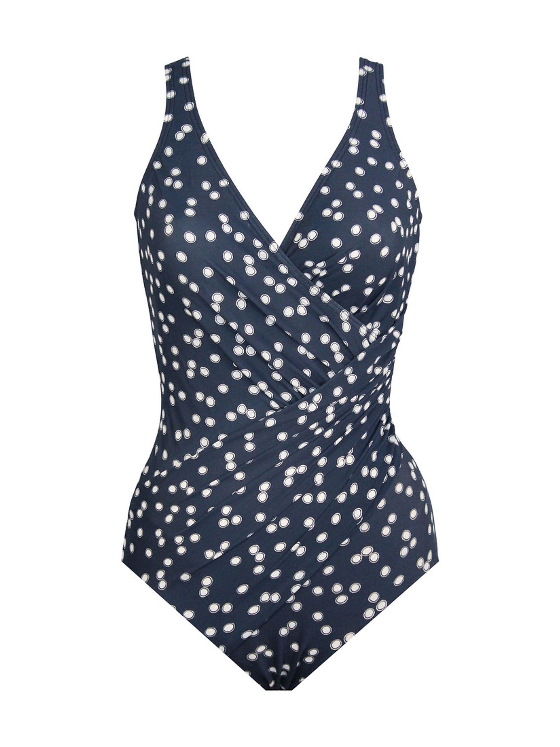 Buy Miraclesuit Navy Tummy Control Oceanus Polka Dot Plunge Swimsuit from Next Luxembourg