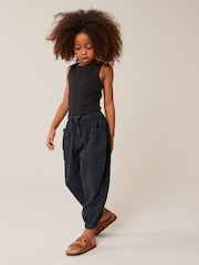 Charcoal Grey 100% Cotton Textured Pull-On Trousers (3-16yrs) - Image 1 of 8
