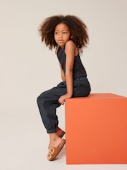 Charcoal Grey 100% Cotton Textured Pull-On Trousers (3-16yrs) - Image 2 of 8