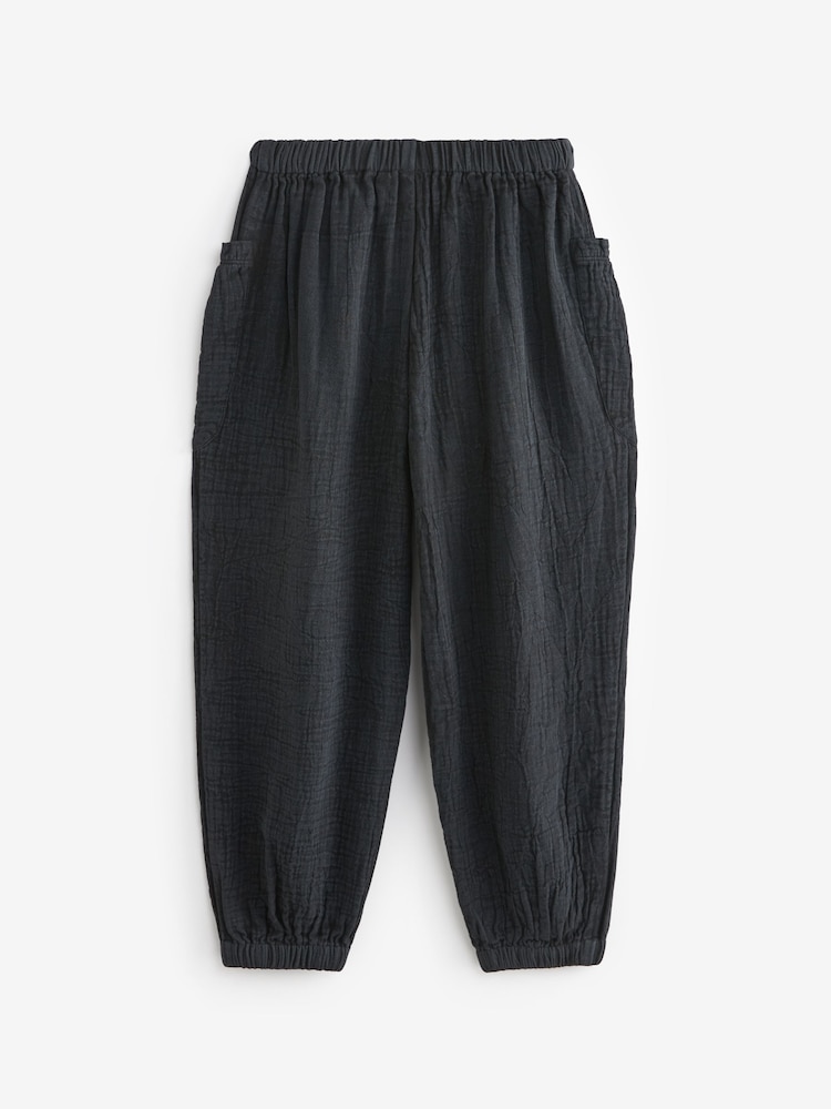 Charcoal Grey 100% Cotton Textured Pull-On Trousers (3-16yrs) - Image 8 of 8