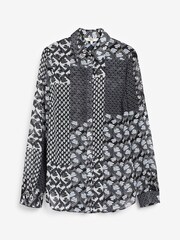 Black/White Patch Long Sleeve Print Sheer Shirt - Image 1 of 1