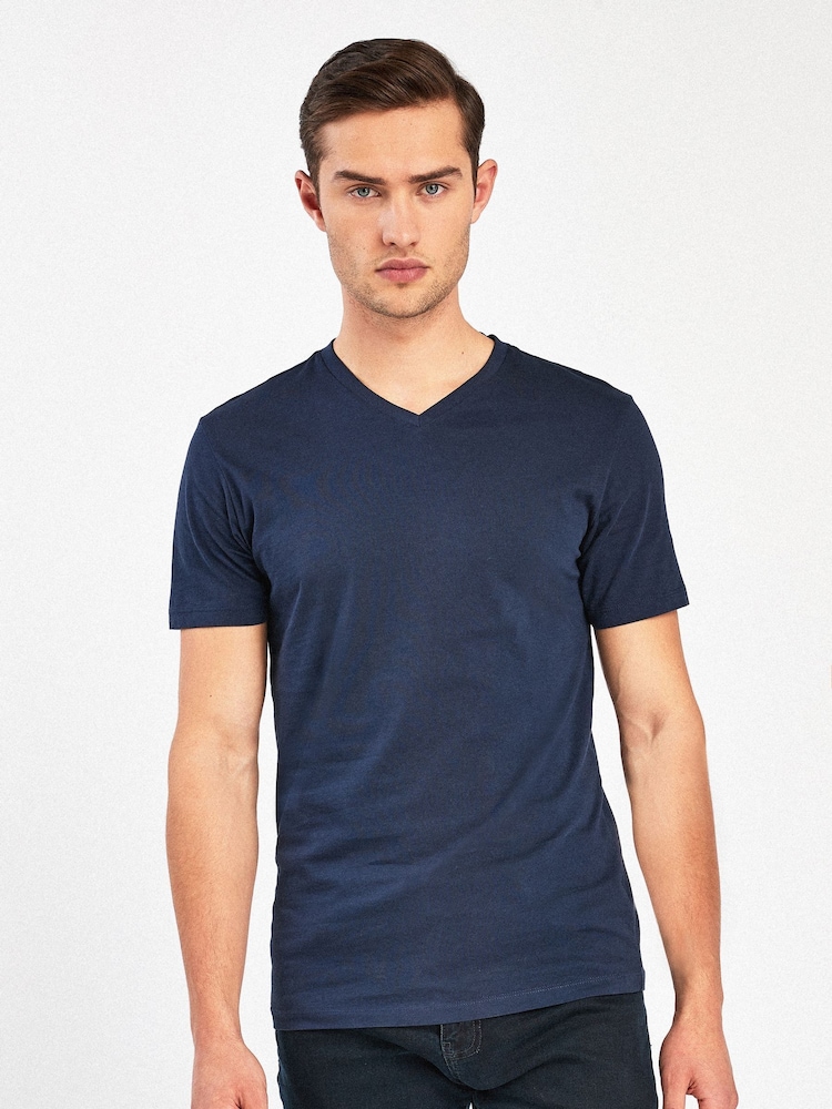 Marineblau/blau - Schmale Passform - Essential T-Shirt mit V-Ausschnitt - Bild 1 von 4