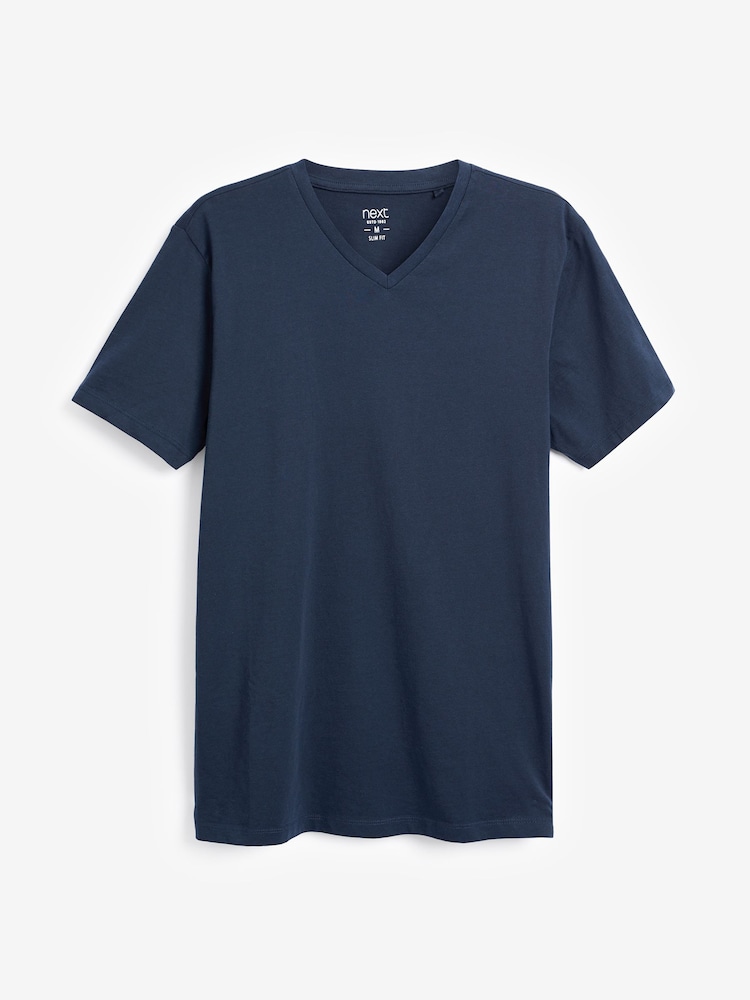 Marineblau/blau - Schmale Passform - Essential T-Shirt mit V-Ausschnitt - Bild 4 von 4