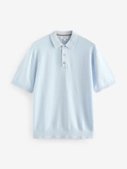 Blue Knitted Bubble Textured Regular Fit Polo Shirt - Image 4 of 6