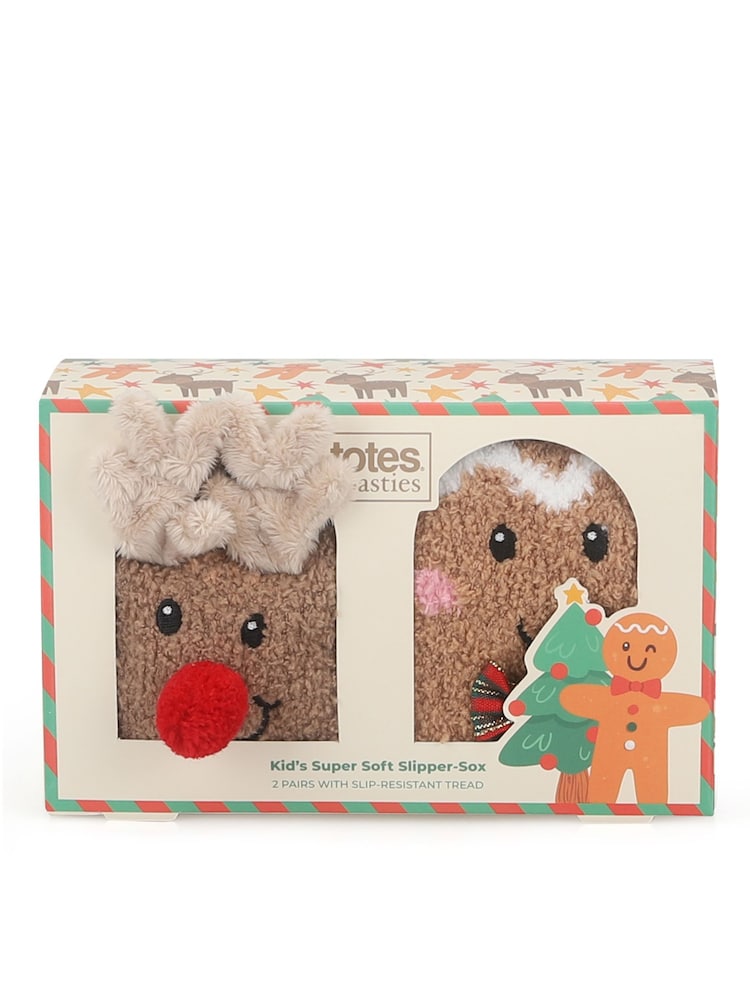 Totes Brown Christmas Super Soft Cosy Slipper Socks 2 Pack - Image 5 of 5 Totes Brown Christmas Super Soft Cosy Slipper Socks 2 Pack - Image 5 of 5