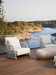 Barker and Stonehouse Coconut Grey Chania Teak and Rope Garden Lounge Chair - Image 1 of 9