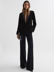Reiss Black Opal Petite Fitted Velvet Single Breasted Suit Blazer - Image 1 of 7