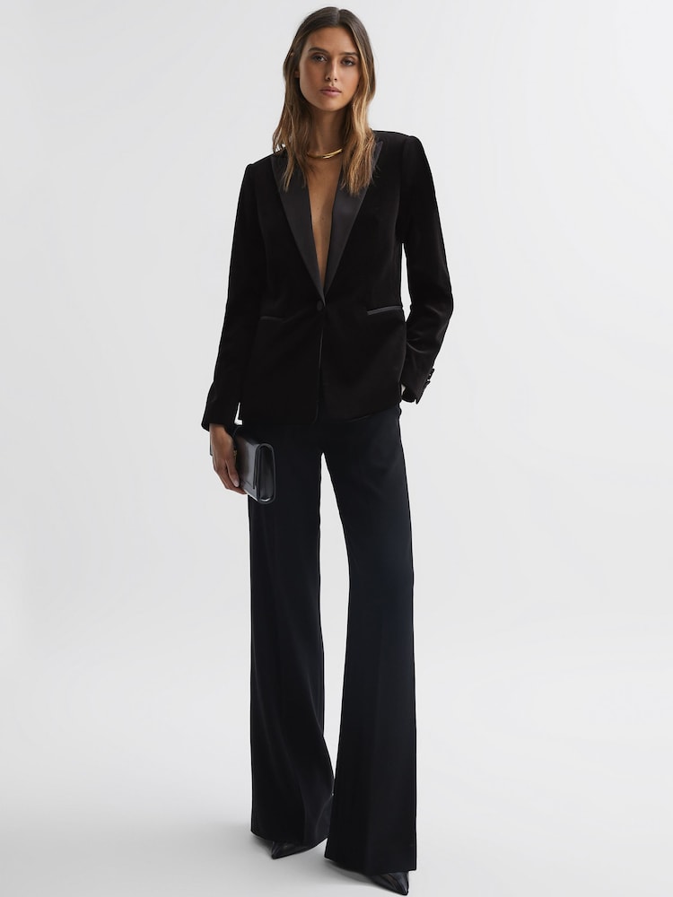 Reiss Black Opal Petite Fitted Velvet Single Breasted Suit Blazer - Image 1 of 7
