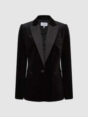 Reiss Black Opal Petite Fitted Velvet Single Breasted Suit Blazer - Image 2 of 7