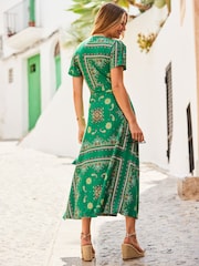 Sosandar Green Ruffle Sleeve Midaxi Wrap Dress - Image 2 of 5