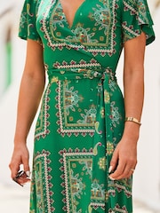 Sosandar Green Ruffle Sleeve Midaxi Wrap Dress - Image 5 of 5