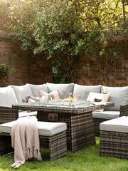 Barker and Stonehouse Flat Rattan Grey Sintra Corner Dining Set with Firepit - Image 1 of 9