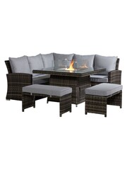 Barker and Stonehouse Flat Rattan Grey Sintra Corner Dining Set with Firepit - Image 3 of 9