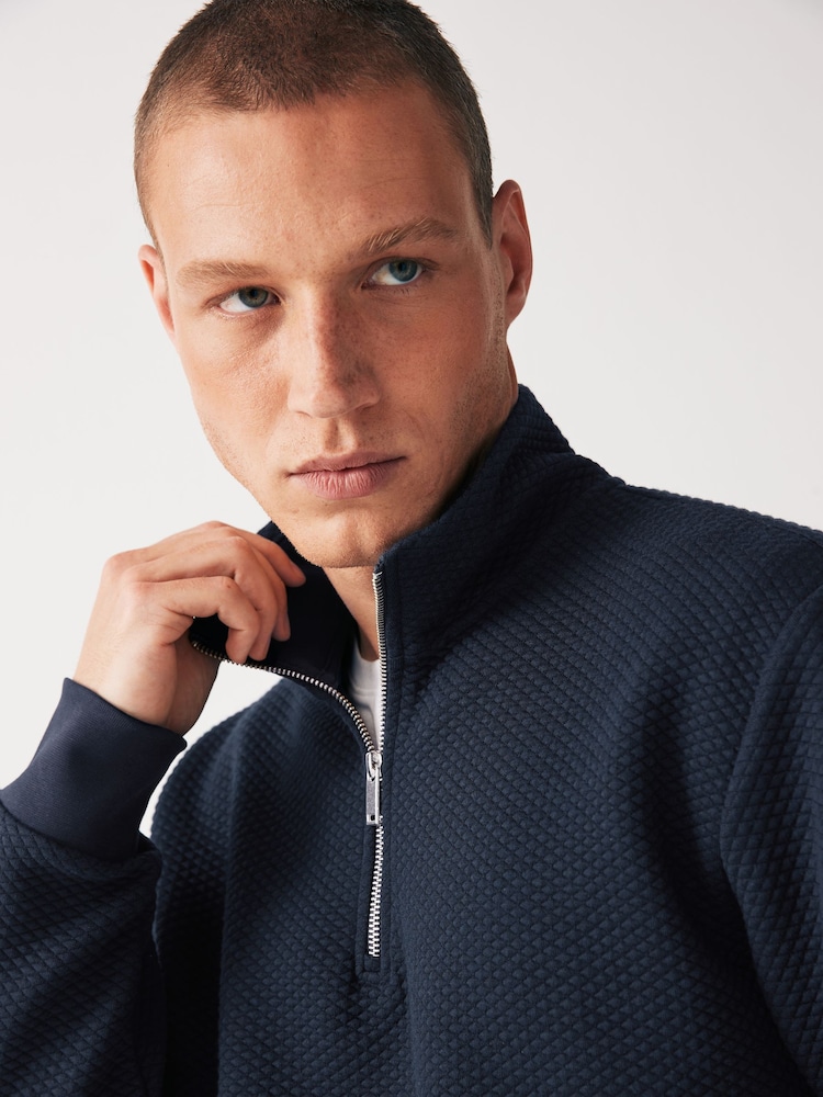 NavyBlue Zip Neck Premium Texture Crew Sweatshirt - Image 1 of 7 NavyBlue Zip Neck Premium Texture Crew Sweatshirt - Image 1 of 7