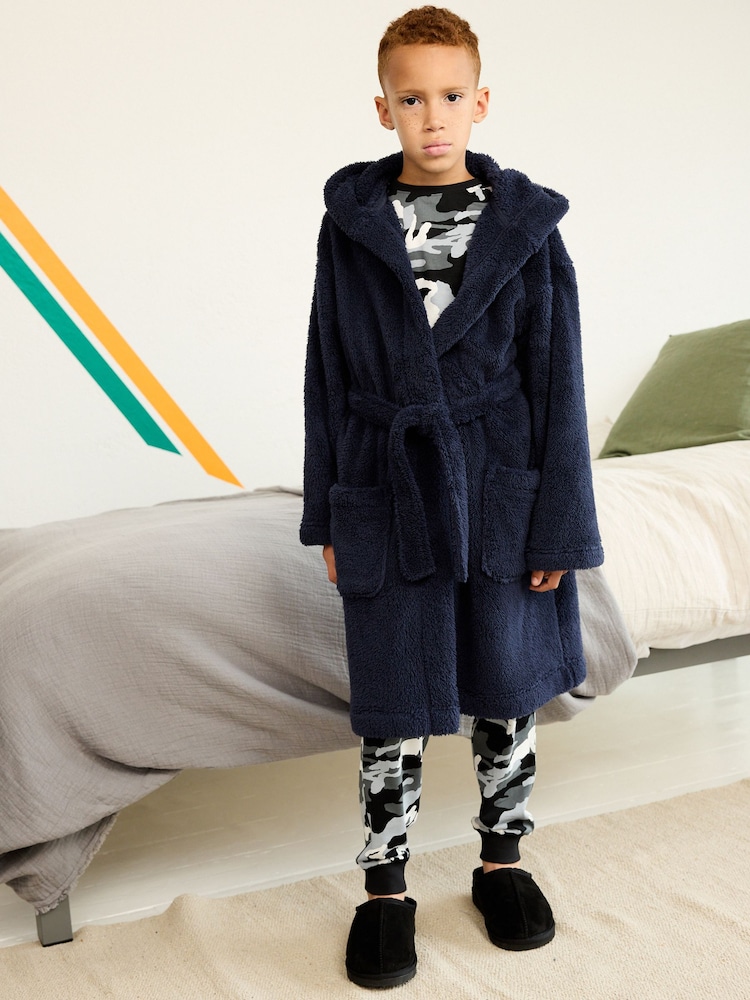 Navy Blue Fleece Dressing Gown (2-16yrs) - Image 1 of 7
