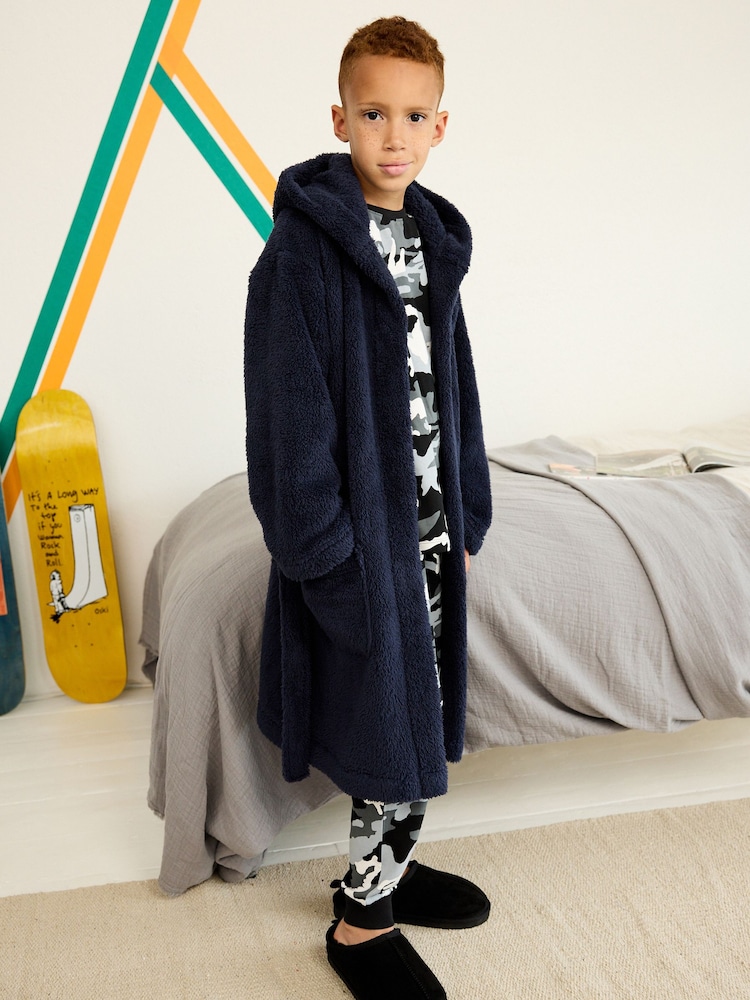 Navy Blue Fleece Dressing Gown (2-16yrs) - Image 2 of 7