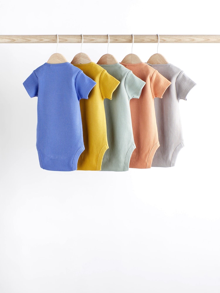 Multi Plain Rib Baby Bodysuits 5 Pack - Image 2 of 7