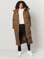 Tan Brown Longline Hooded Padded Coat - Image 1 of 4