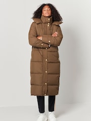 Tan Brown Longline Hooded Padded Coat - Image 2 of 4