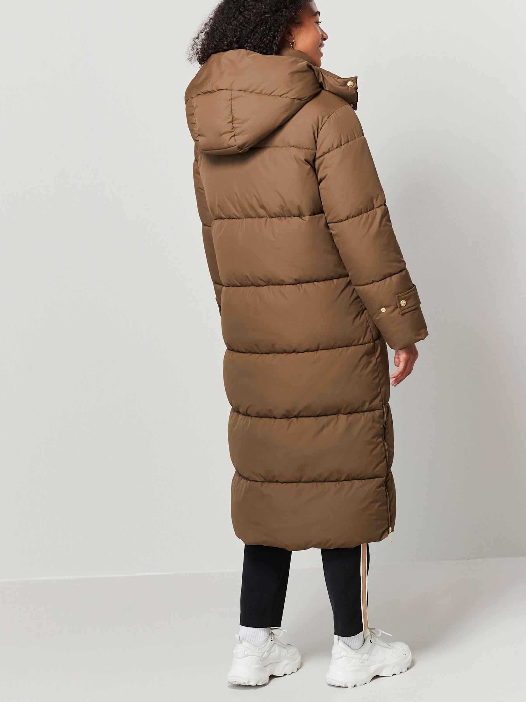 Tan Brown Longline Hooded Padded Coat - Image 3 of 4