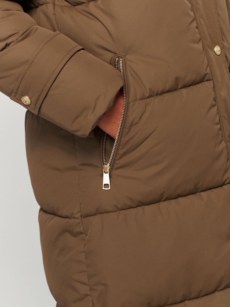 Tan Brown Longline Hooded Padded Coat - Image 4 of 4