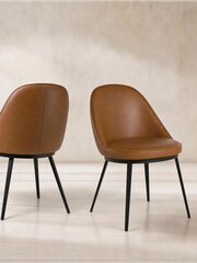 Barker and Stonehouse Cognac Quebec Faux Leather Dining Chairs - Image 1 of 10