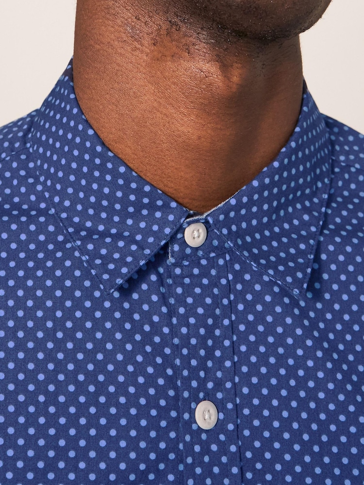 White Stuff Blue Polka Dot Printed Shirt - Image 4 of 6