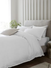 White Fringed Edge 100% Cotton Duvet Cover and Pillowcase Set - Image 1 of 5