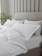 White Fringed Edge 100% Cotton Duvet Cover and Pillowcase Set - Image 2 of 5
