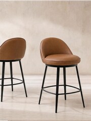 Barker and Stonehouse Cognac Quebec Faux Leather Counter Stool - Image 2 of 8
