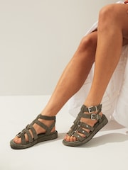 Khaki Green Standard/Wide Fit Forever Comfort® Leather Gladiator Sandals - Image 1 of 8