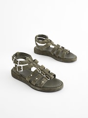 Khaki Green Standard/Wide Fit Forever Comfort® Leather Gladiator Sandals - Image 3 of 8