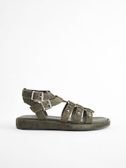 Khaki Green Standard/Wide Fit Forever Comfort® Leather Gladiator Sandals - Image 4 of 8