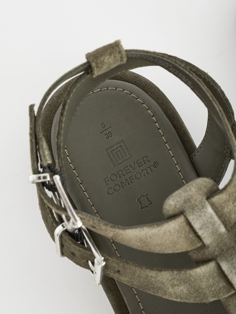 Khaki Green Standard/Wide Fit Forever Comfort® Leather Gladiator Sandals - Image 8 of 8