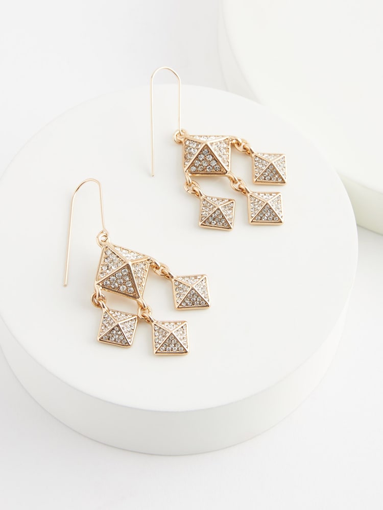 Gold Tone Multi Diamond Drop Earring - Image 4 of 4