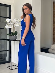 Girl In Mind Blue Mable Twist Front Wide Leg Jumpsuit - Image 3 of 4