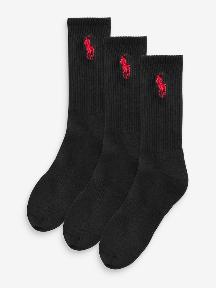 Polo Ralph Lauren Black Large Pony Logo Crew Socks 3 Pack - Image 1 of 2