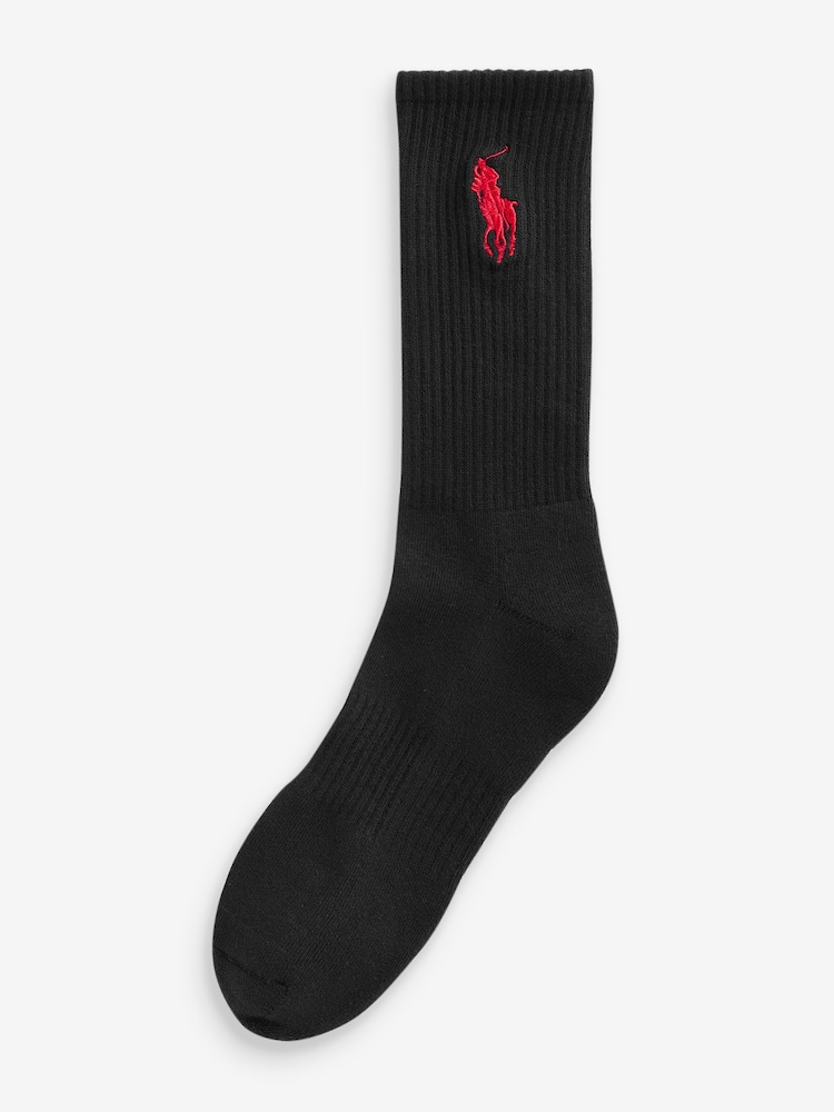 Polo Ralph Lauren Black Large Pony Logo Crew Socks 3 Pack - Image 2 of 2