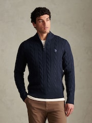 U.S. Polo Assn.绞花针织四分之一拉链漏斗半高领套头毛衣 - 7的图像1｝