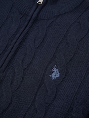 U.S. Polo Assn.绞花针织四分之一拉链漏斗半高领套头毛衣 - 7的图像7｝