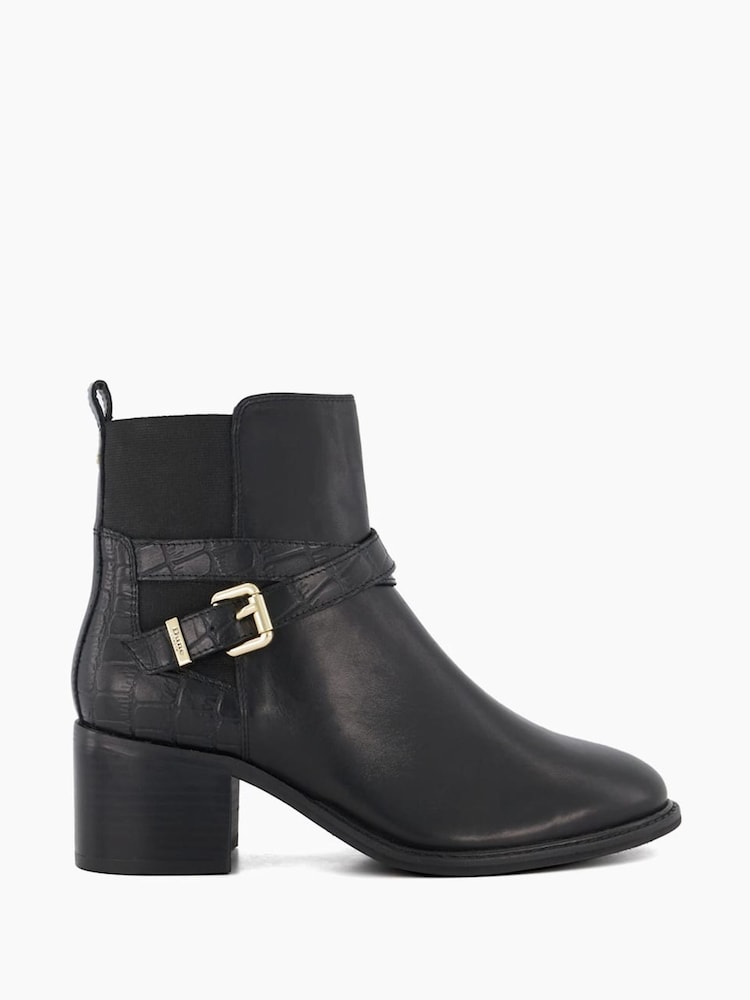 Dune London Black Pout Buckle Detail Heeled Boots - Image 1 of 5