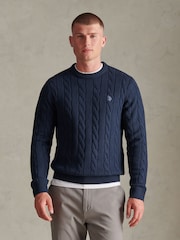 U.S. Polo Assn. Blue Cable Knit Crew Neck Jumper - Image 1 of 6